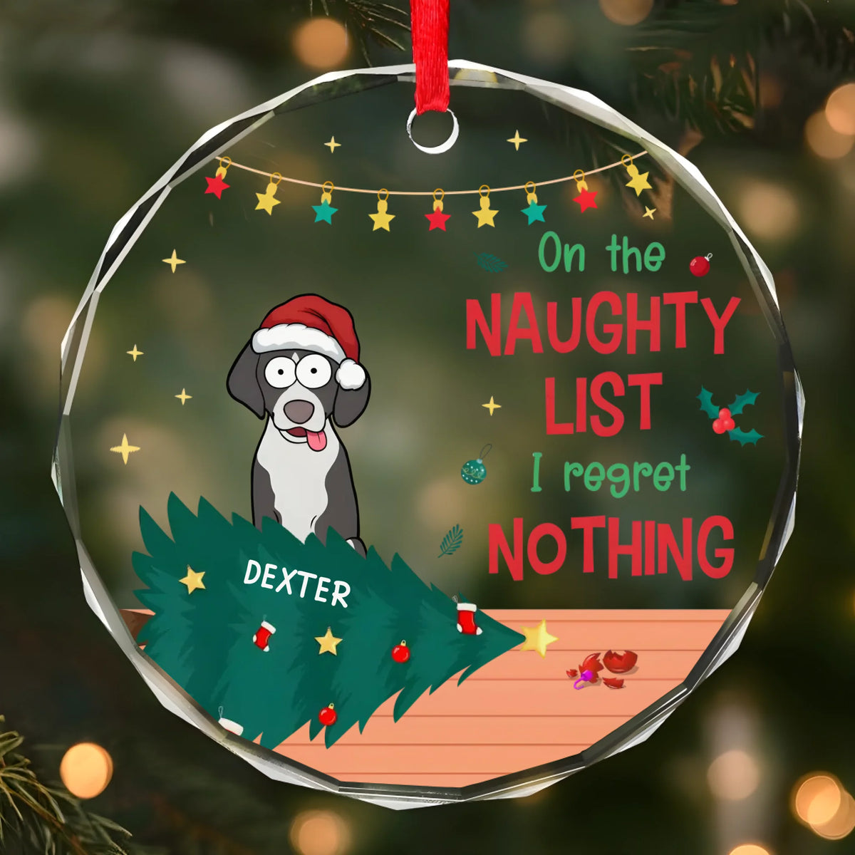 Acrylic Ornament-On The Naughty List - Custom Pet Ornament | Dog Lovers Gift | Cat Lovers Gift-Glass Ornament-Glass-JackNRoy