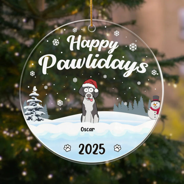 Acrylic Ornament-Happy Pawlidays - Personalized Acrylic Ornament | Pet Ornament | Pet Lovers-JackNRoy