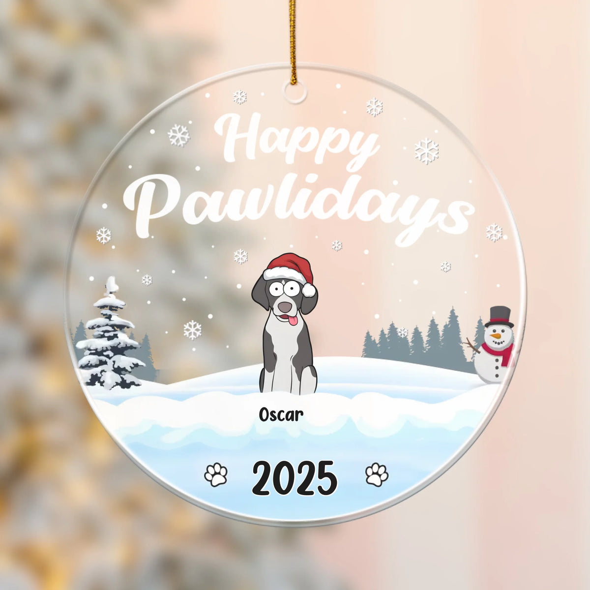 Acrylic Ornament-Happy Pawlidays - Personalized Acrylic Ornament | Pet Ornament | Pet Lovers-Acrylic Ornament-Clear Acrylic-JackNRoy