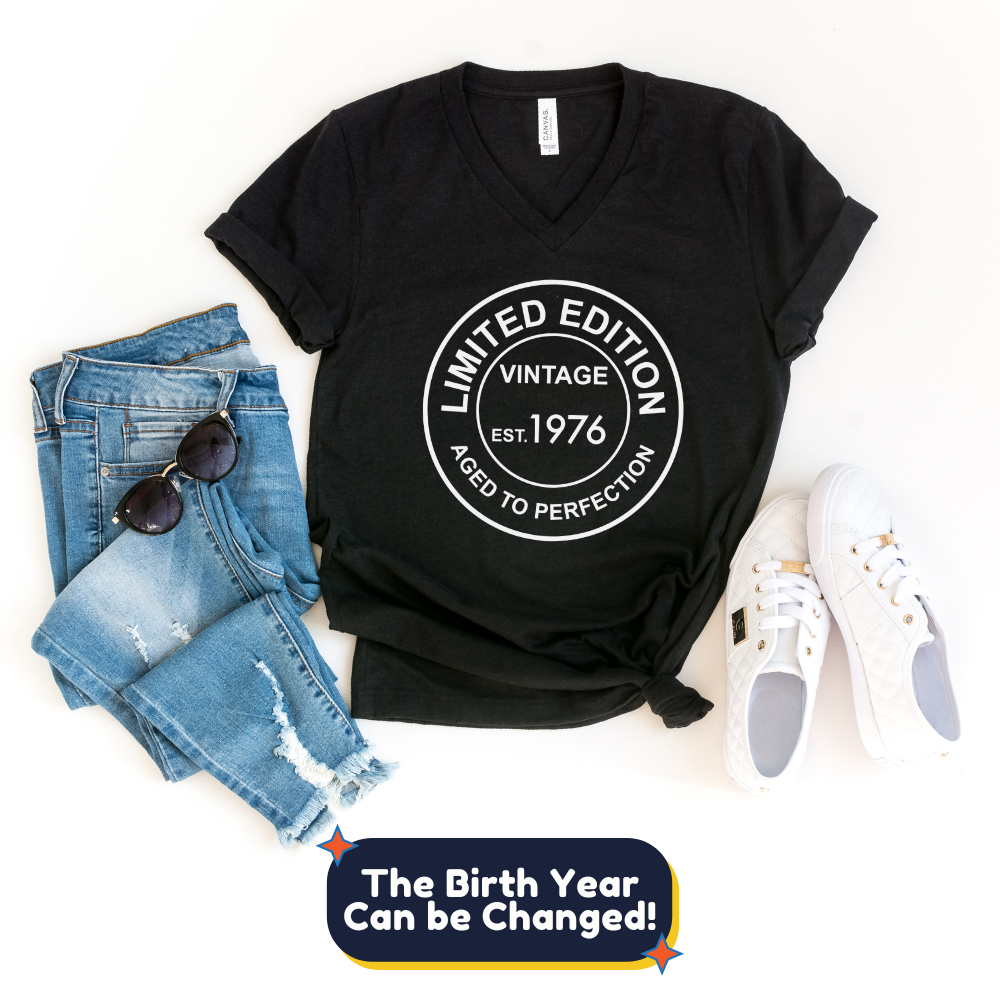 V-Neck Shirt-Limited Edition Birthday V-Neck (Customize Your Year)-S-Black-Jack N Roy