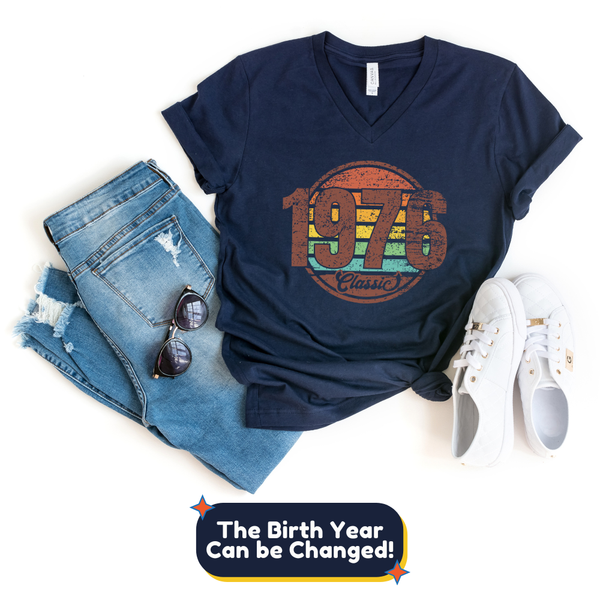 V-Neck Shirt-Classic Custom Birthday V-Neck (Customize Your Year)-S-Navy-Jack N Roy