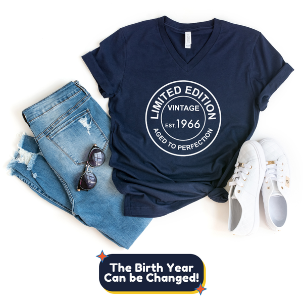 V-Neck Shirt-Limited Edition Birthday V-Neck (Customize Your Year)-S-Navy-Jack N Roy