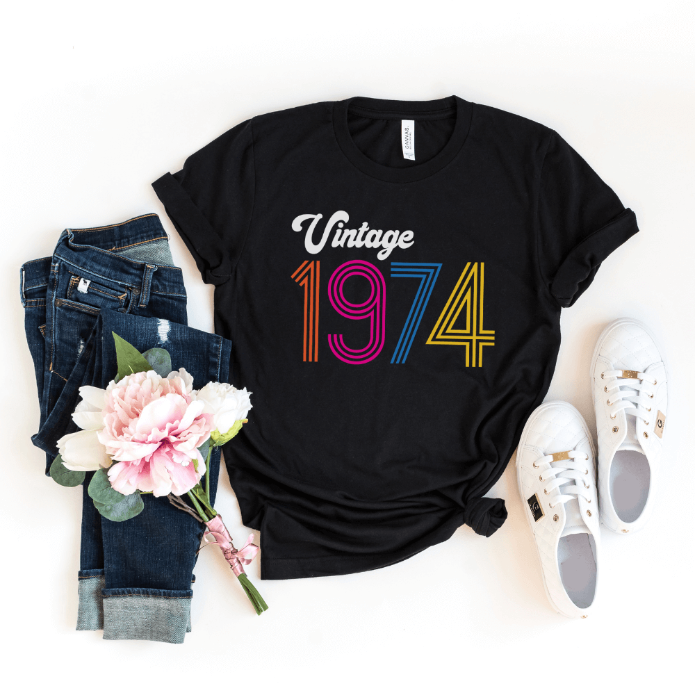 Shirts & Tops-Vintage Custom Birthday T-Shirt (Customize Your Year)-S-Black-Jack N Roy