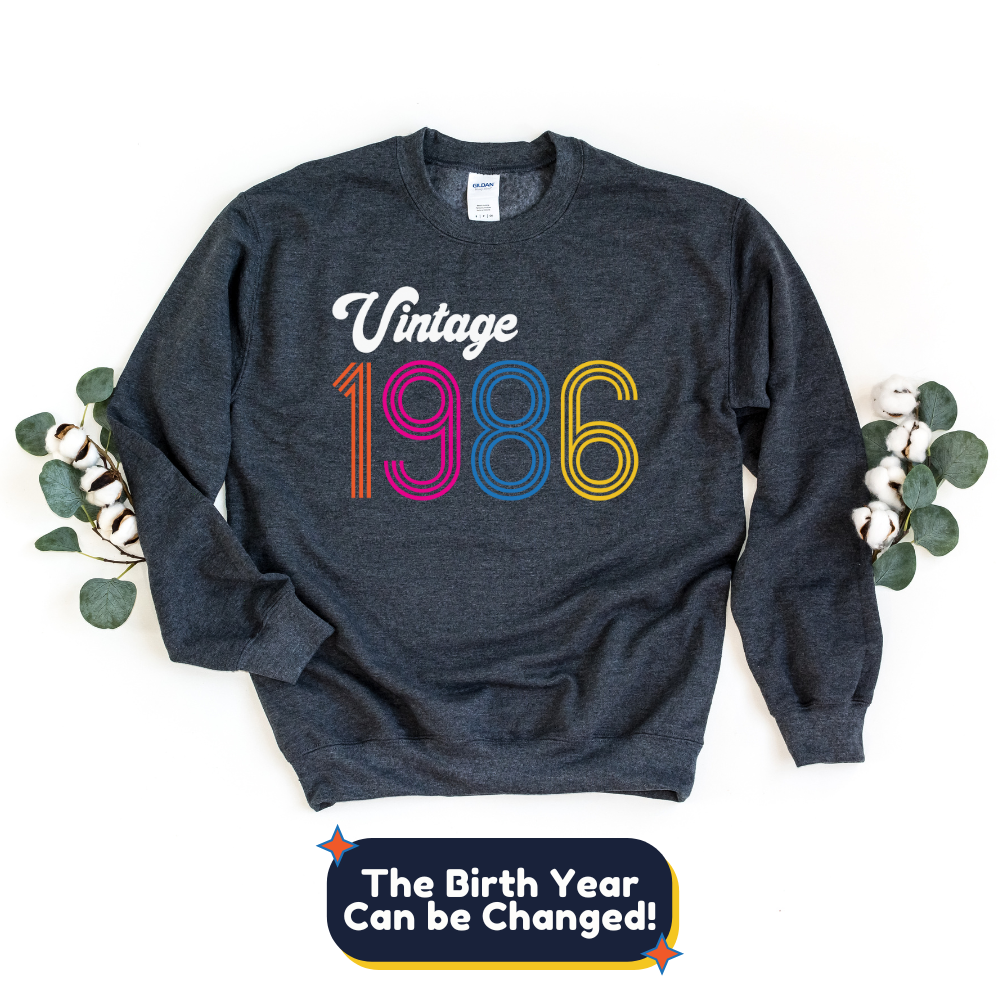 Sweatshirt-Vintage Custom Birthday Sweatshirt (Customized Year)-S-Dark Grey-Jack N Roy