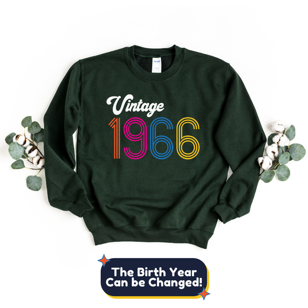 Sweatshirt-Vintage Custom Birthday Sweatshirt (Customized Year)-S-Forest-Jack N Roy
