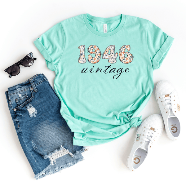 T-Shirt-1946 Vintage (Floral) T-Shirt-S-Heather Mint-Jack N Roy