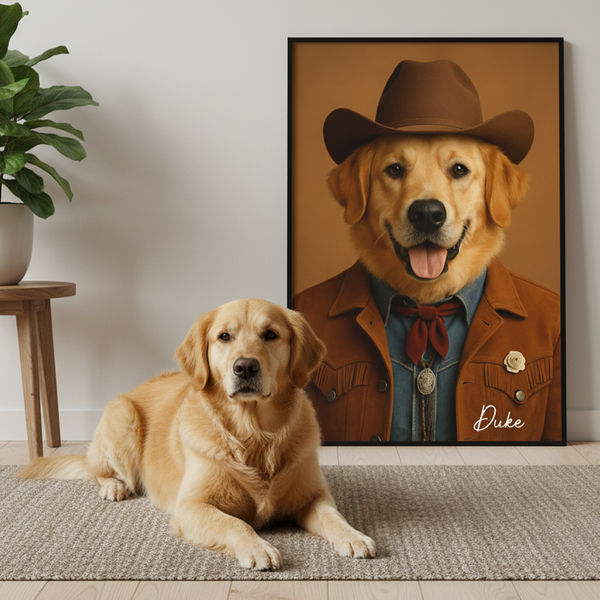 Custom Cowboy Pet Outfit - Personalized Poster | Upload Your Photo | Pet Transformation