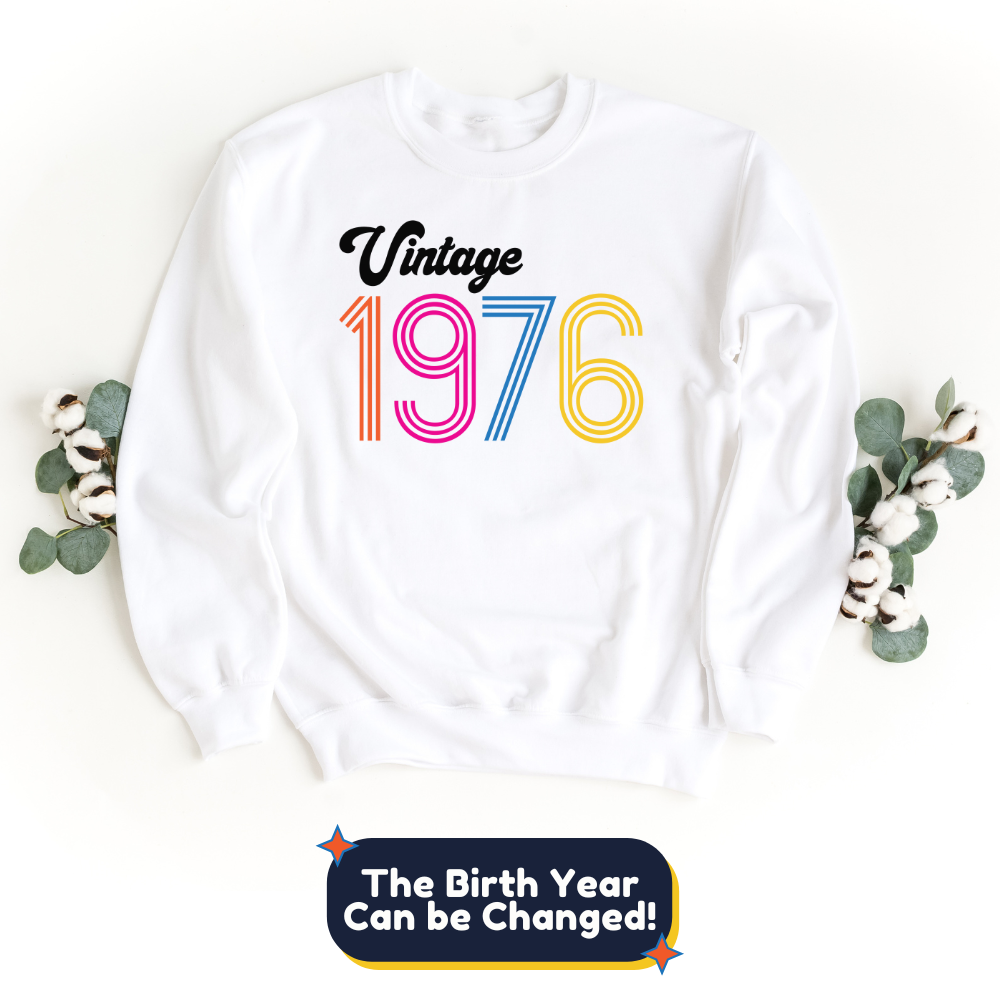Sweatshirt-Vintage Custom Birthday Sweatshirt (Customized Year)-S-White-Jack N Roy