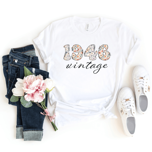 T-Shirt-1946 Vintage (Floral) T-Shirt-S-White-Jack N Roy