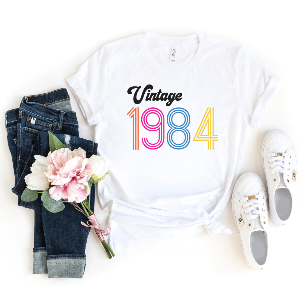 Shirts & Tops-Vintage Custom Birthday T-Shirt (Customize Your Year)-S-White-Jack N Roy