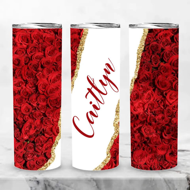 Tumblers-Personalized Skinny Tumbler (20oz) - Red Rose-Skinny Tumbler 20oz - Red Rose-White-Jack N Roy