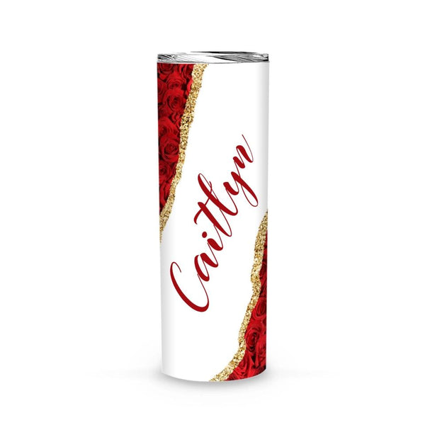 Tumblers-Personalized Skinny Tumbler (20oz) - Red Rose-Jack N Roy