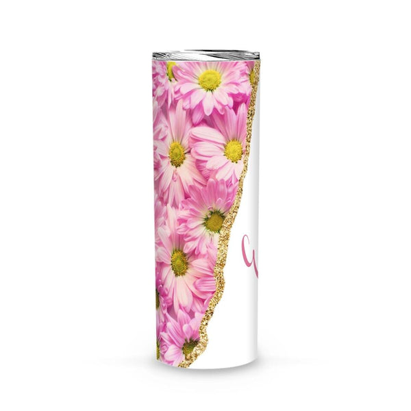 Tumbler-Personalized Skinny Tumbler (20oz) - Pink Daisy-Jack N Roy
