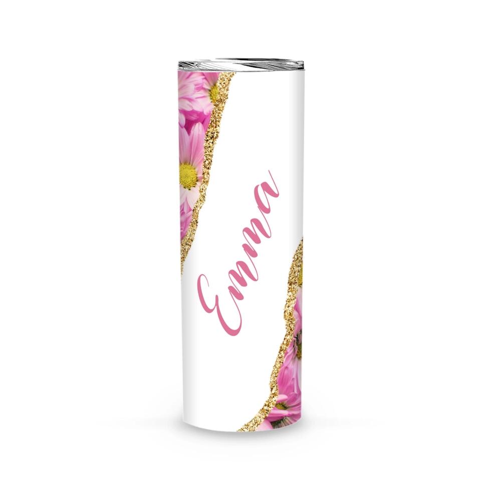 Tumbler-Personalized Skinny Tumbler (20oz) - Pink Daisy-Jack N Roy