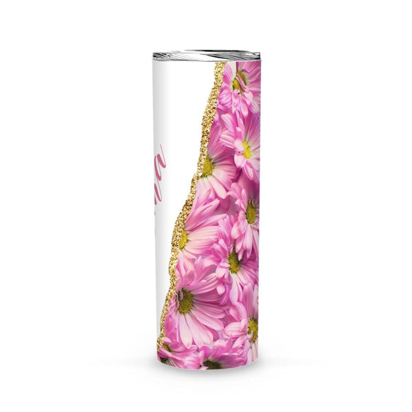 Tumbler-Personalized Skinny Tumbler (20oz) - Pink Daisy-Jack N Roy