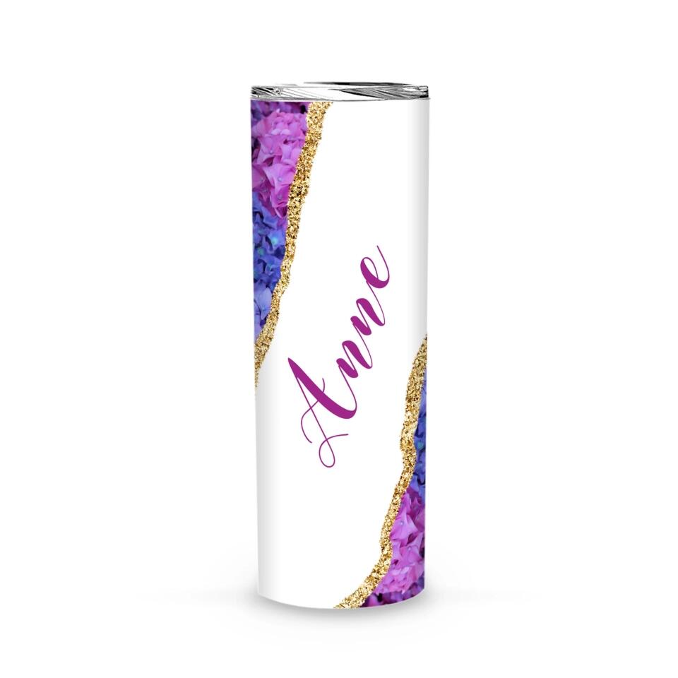 Tumbler-Personalized Skinny Tumbler (20oz) - Hydrangea-Skinny Tumbler 20oz - Hydrangea-White-Jack N Roy