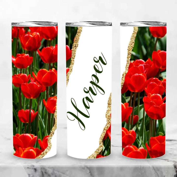 Tumbler-Personalized Skinny Tumbler (20oz) - Red Tulip-Skinny Tumbler 20oz - Red Tulip-White-Jack N Roy