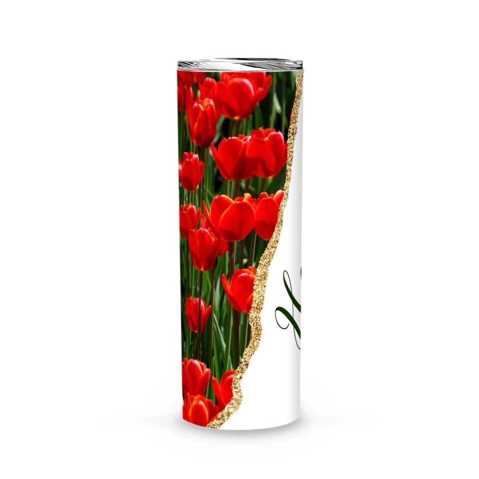 Tumbler-Personalized Skinny Tumbler (20oz) - Red Tulip-Skinny Tumbler 20oz - Red Tulip-White-Jack N Roy