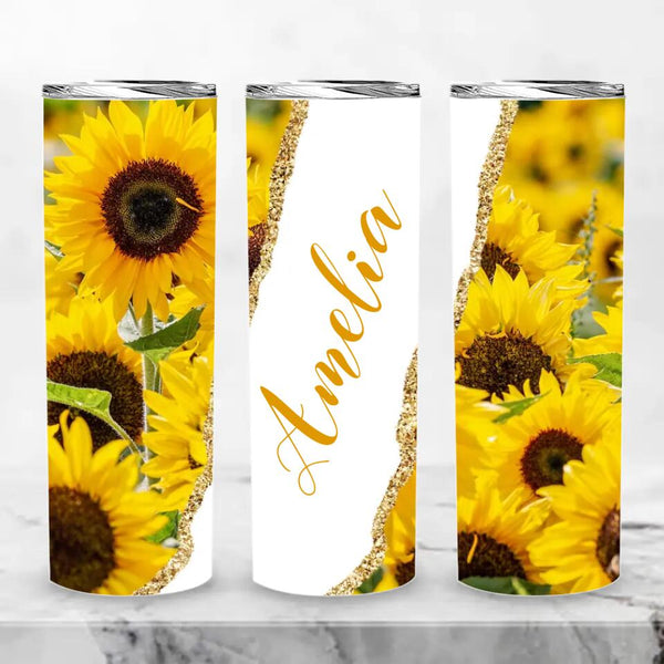 Tumbler-Personalized Skinny Tumbler (20oz) - Sunflower-Skinny Tumbler 20oz - Sunflower-White-Jack N Roy