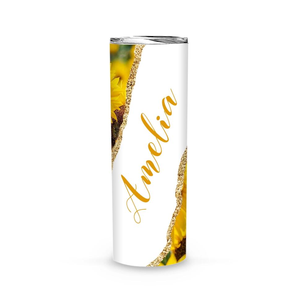 Tumbler-Personalized Skinny Tumbler (20oz) - Sunflower-Skinny Tumbler 20oz - Sunflower-White-Jack N Roy