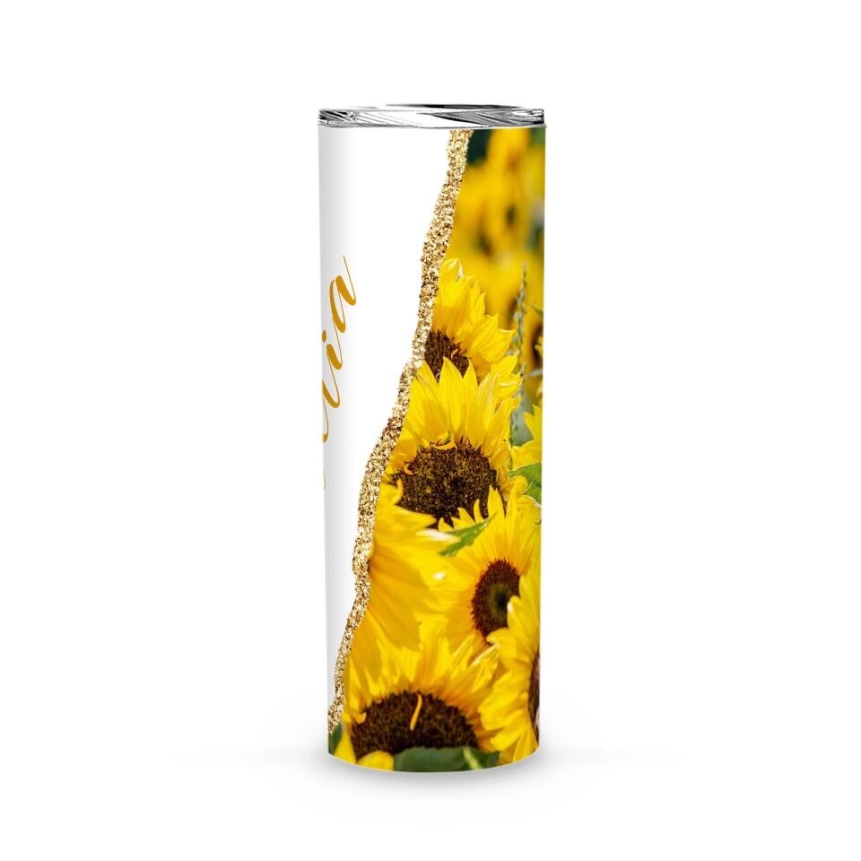 Tumbler-Personalized Skinny Tumbler (20oz) - Sunflower-Skinny Tumbler 20oz - Sunflower-White-Jack N Roy