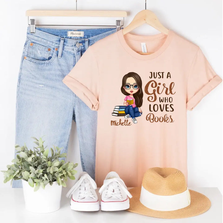 Customizer-Just A Girl Reading Books - Personalized Unisex T-Shirt / Sweatshirt-Unisex T-Shirt-Heather Peach-Printify
