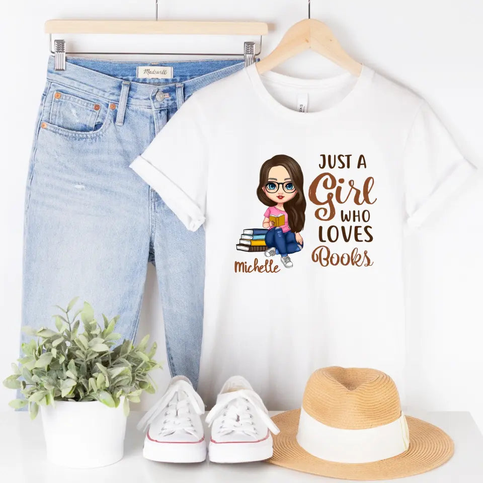 Customizer-Just A Girl Reading Books - Personalized Unisex T-Shirt / Sweatshirt-Unisex T-Shirt-White-Printify