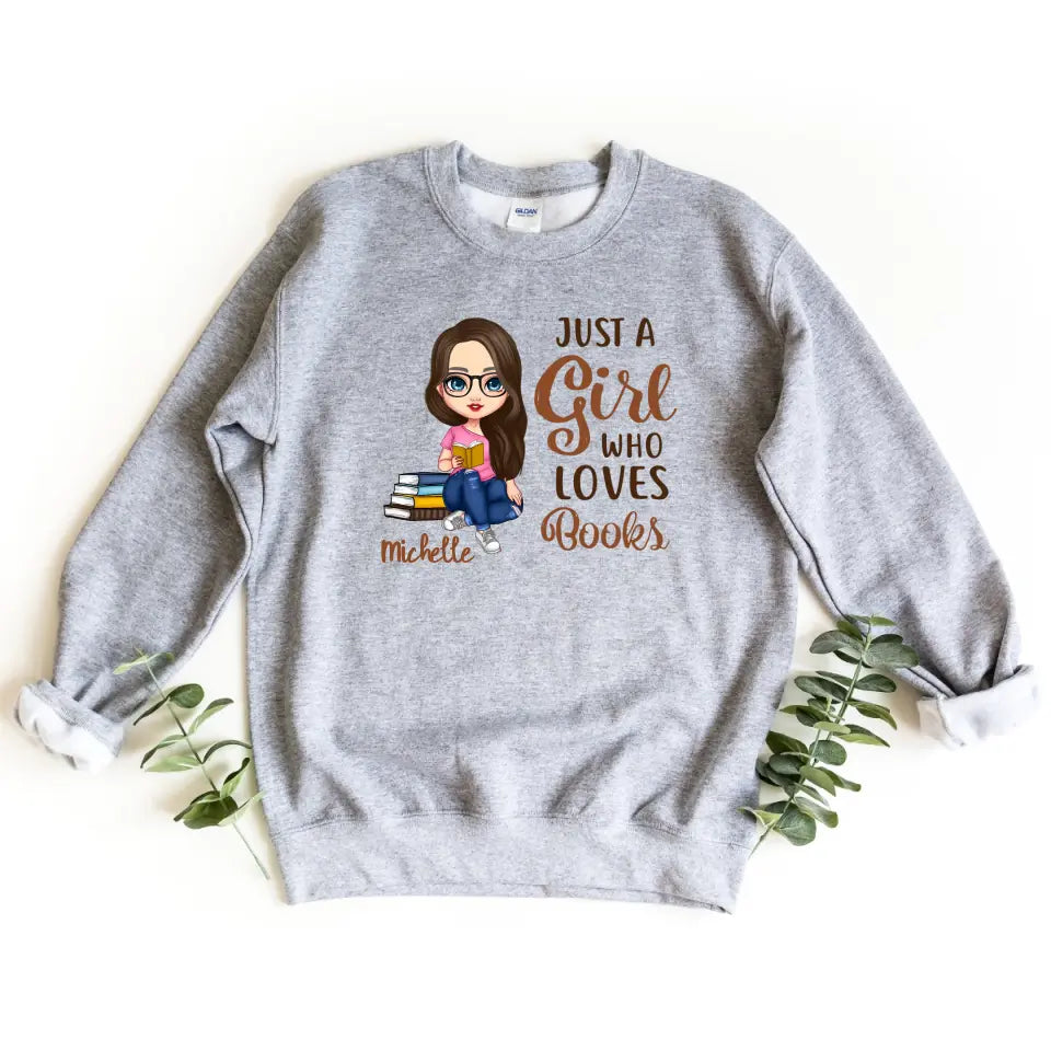 Customizer-Just A Girl Reading Books - Personalized Unisex T-Shirt / Sweatshirt-Unisex Sweatshirt-Sport Grey-Printify