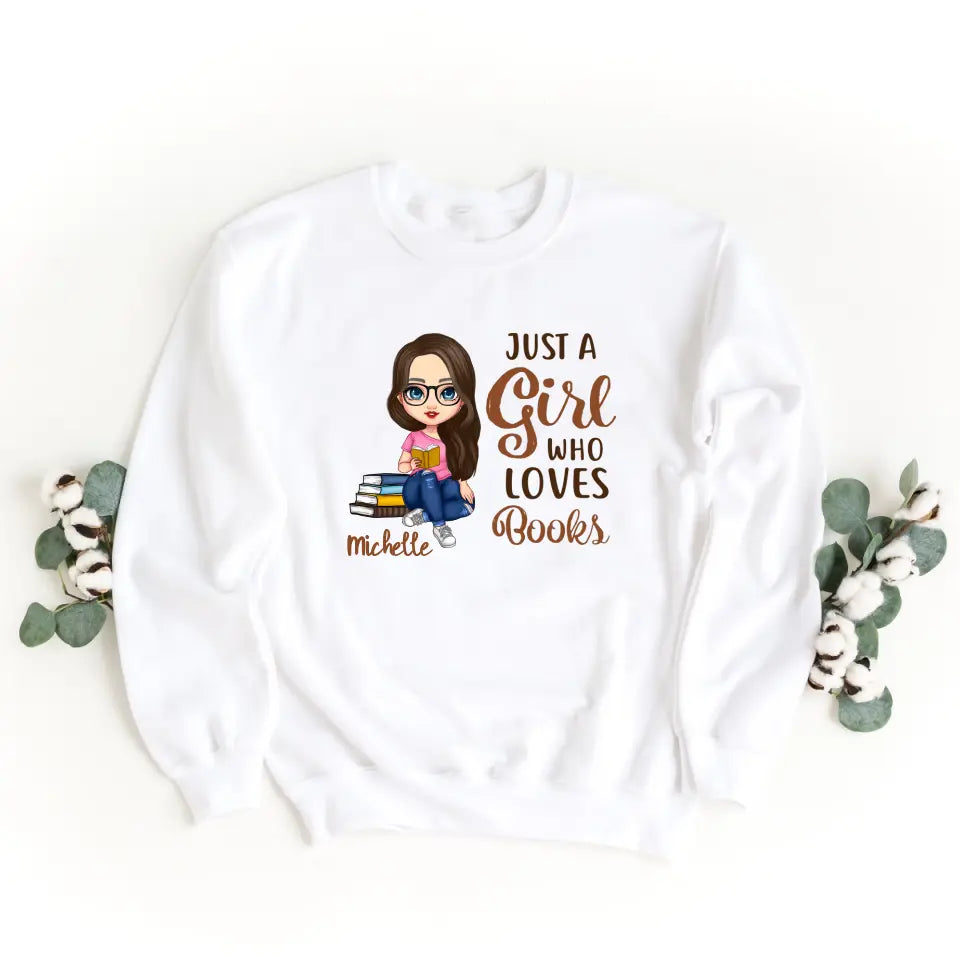 Customizer-Just A Girl Reading Books - Personalized Unisex T-Shirt / Sweatshirt-Unisex Sweatshirt-White-Printify