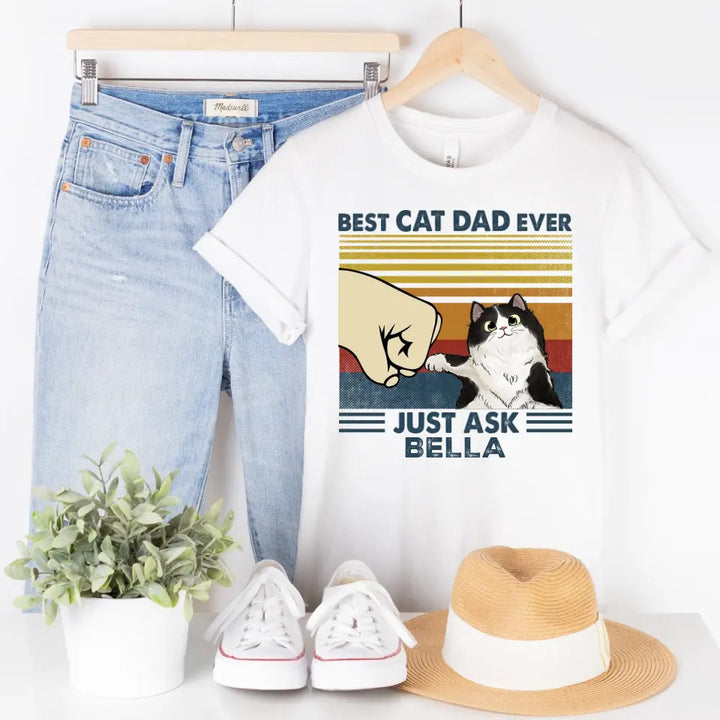 Shirts & Tops-Best Cat Dad Ever - Personalized Unisex T-Shirt / Sweatshirt-Unisex T-Shirt-White-Jack N Roy