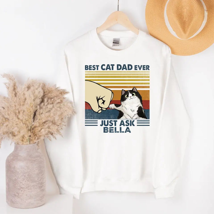 Shirts & Tops-Best Cat Dad Ever - Personalized Unisex T-Shirt / Sweatshirt-Unisex Sweatshirt-White-Jack N Roy