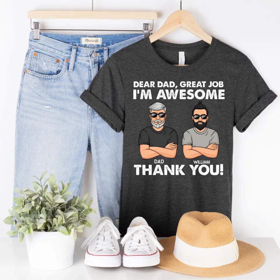 Shirts & Tops-Dear Dad, Great Job, We Are Awesome - Personalized Unisex T-Shirt / Sweatshirt-Unisex T-Shirt-Dark Grey Heather-Jack N Roy