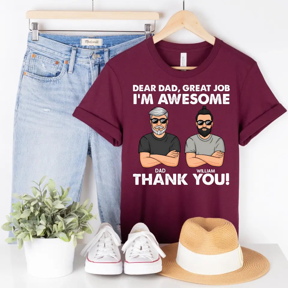 Shirts & Tops-Dear Dad, Great Job, We Are Awesome - Personalized Unisex T-Shirt / Sweatshirt-Unisex T-Shirt-Maroon-Jack N Roy