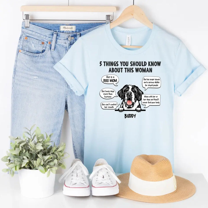 Shirts & Tops-5 Things You Should Know - Personalized Unisex T-Shirt - Dog Mom Gift-Unisex T-Shirt-Heather Ice Blue-Jack N Roy