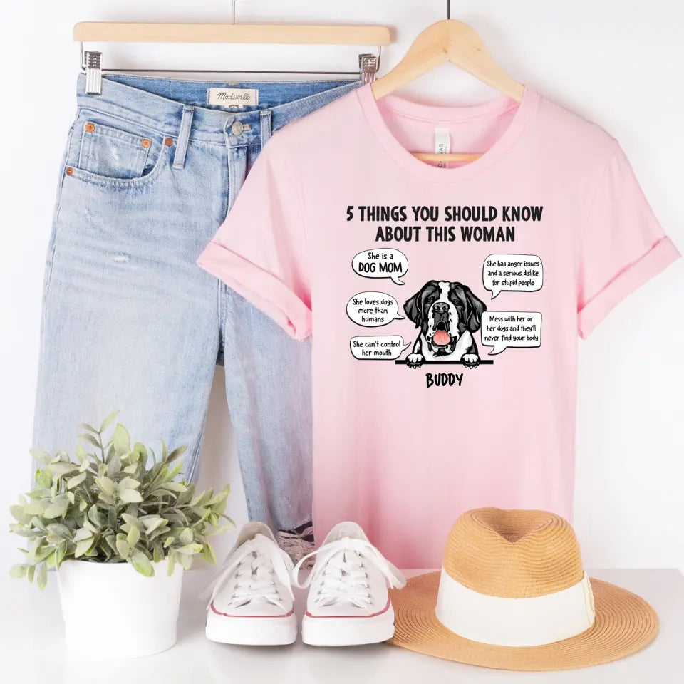 Shirts & Tops-5 Things You Should Know - Personalized Unisex T-Shirt - Dog Mom Gift-Unisex T-Shirt-Pink-Jack N Roy