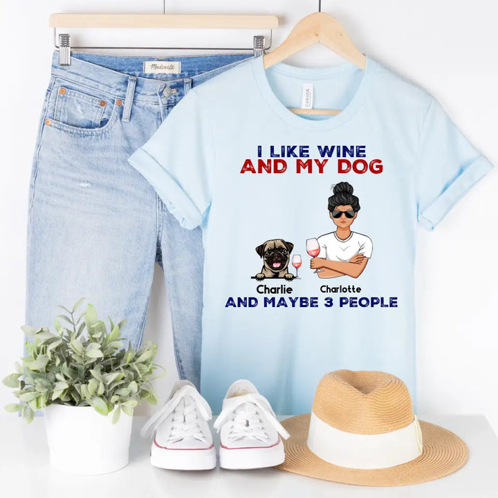 Shirts & Tops-I Like Wine And My Dog - Personalized Unisex T-Shirt-Unisex T-Shirt-Heather Ice Blue-Jack N Roy