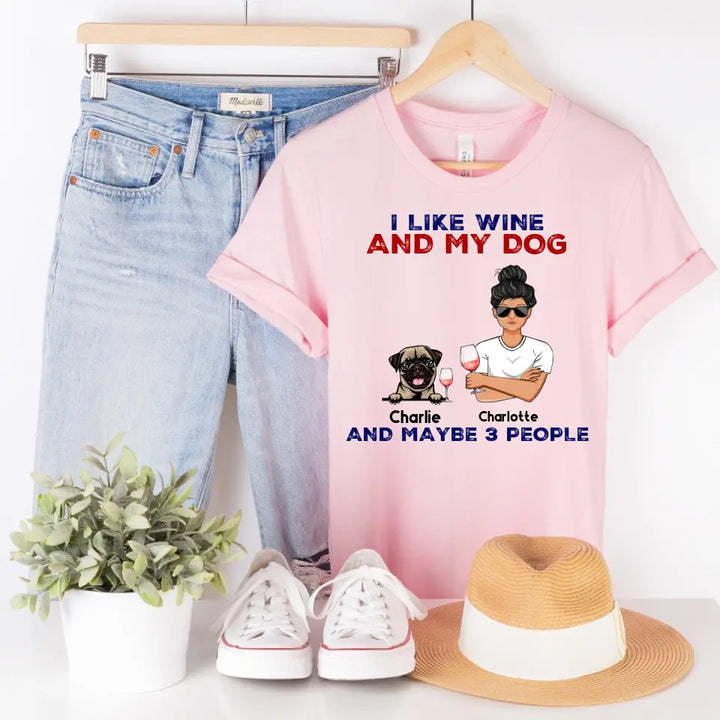 Shirts & Tops-I Like Wine And My Dog - Personalized Unisex T-Shirt-Unisex T-Shirt-Pink-Jack N Roy
