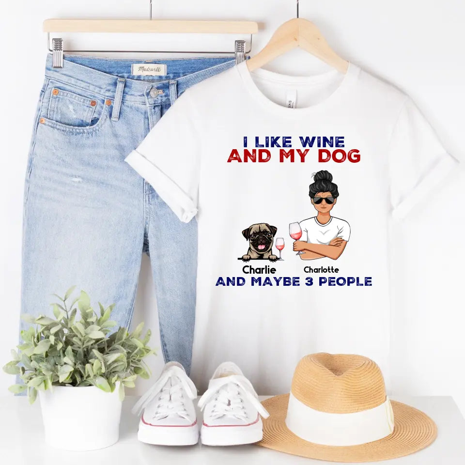 Shirts & Tops-I Like Wine And My Dog - Personalized Unisex T-Shirt-Unisex T-Shirt-White-Jack N Roy