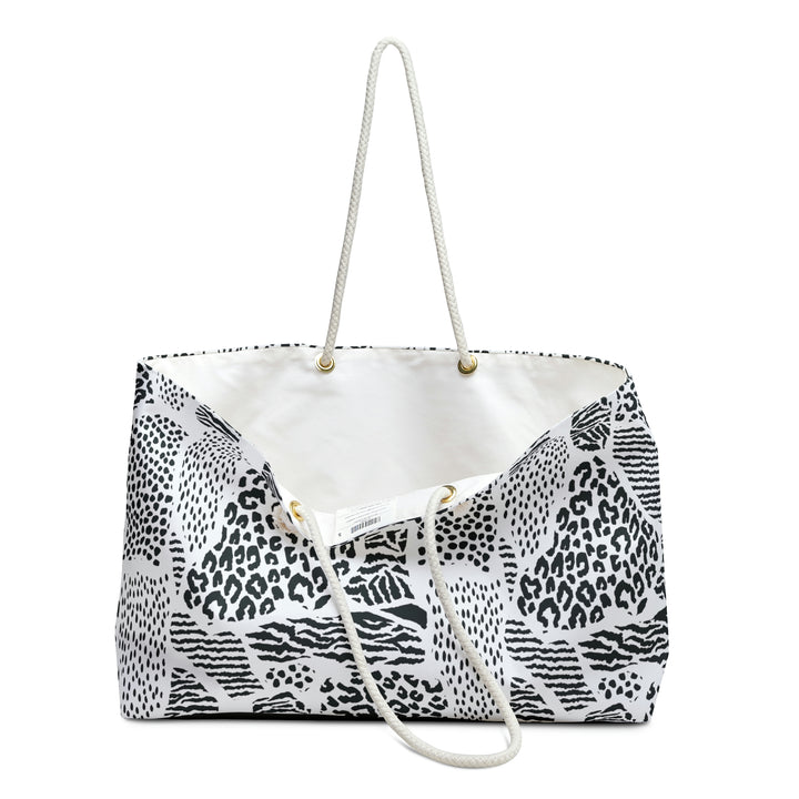 Bags-B&W Animal Print Weekender Bag-24" × 13"-Printify