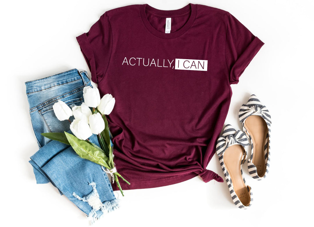 Shirts & Tops-Actually I Can T-Shirt-S-Maroon-Jack N Roy