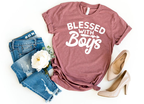 T-Shirt-BLESSED WITH BOYS T-Shirt-S-Heather Mauve-Jack N Roy