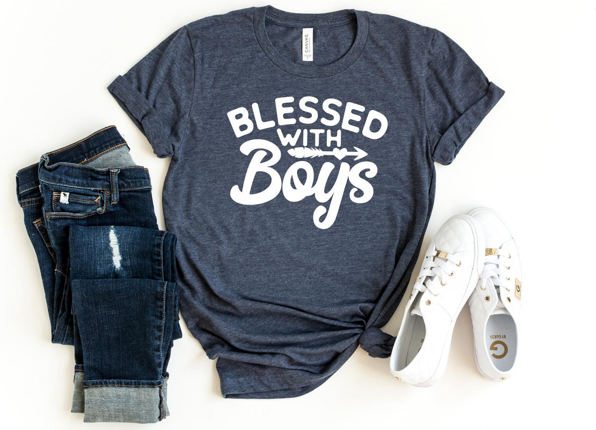 T-Shirt-BLESSED WITH BOYS T-Shirt-S-Heather Navy-Jack N Roy
