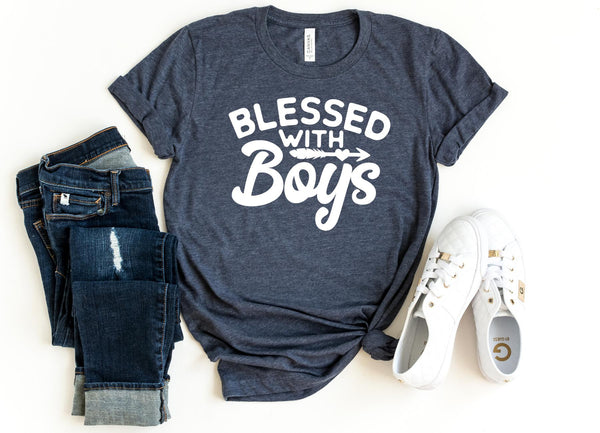 T-Shirt-BLESSED WITH BOYS T-Shirt-S-Heather Navy-Jack N Roy
