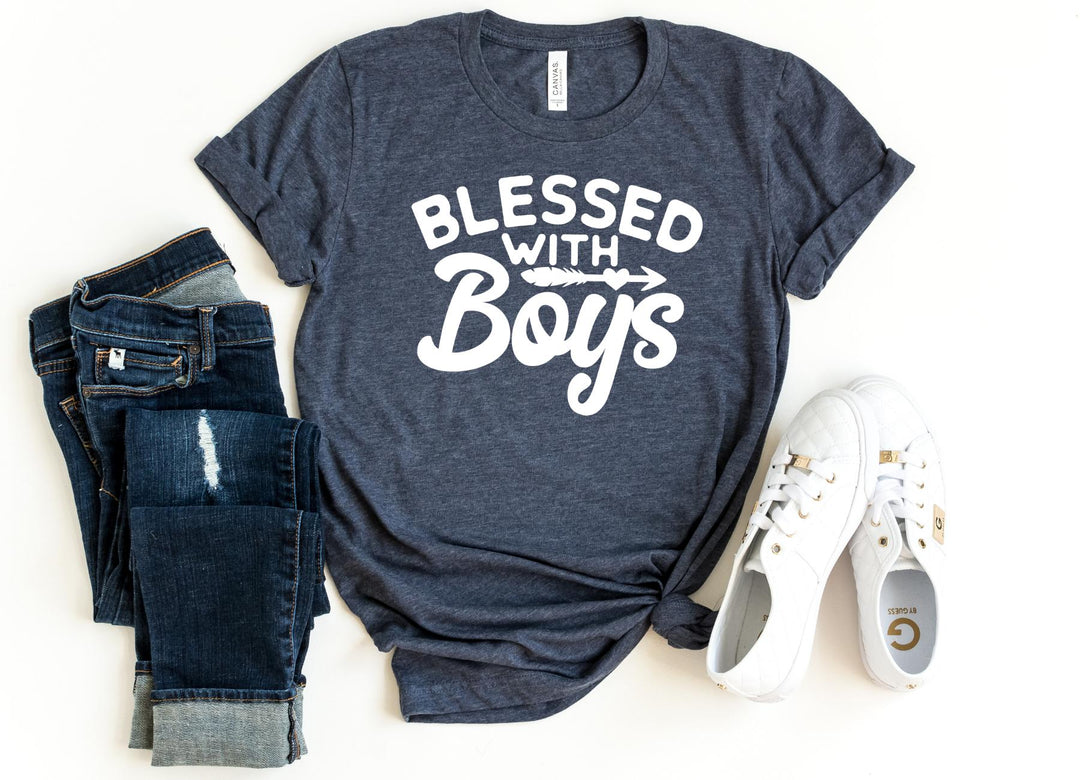 Shirts & Tops-BLESSED WITH BOYS T-Shirt-S-Heather Navy-Jack N Roy