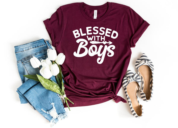 T-Shirt-BLESSED WITH BOYS T-Shirt-S-Maroon-Jack N Roy