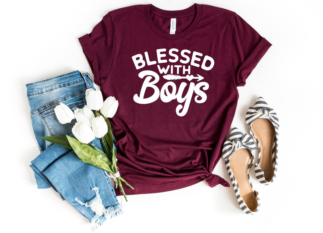 Shirts & Tops-BLESSED WITH BOYS T-Shirt-S-Maroon-Jack N Roy