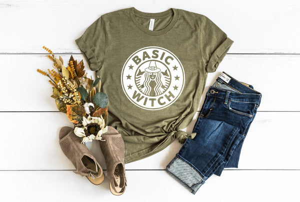 T-Shirt-Basic Witch T-Shirt-S-Heather Olive-Jack N Roy