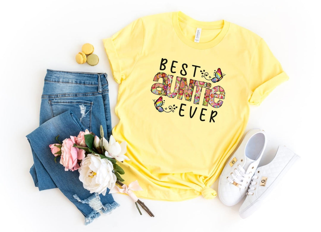 Shirts & Tops-Best Auntie Ever (Paisley Design) T-Shirt-S-Yellow-Jack N Roy