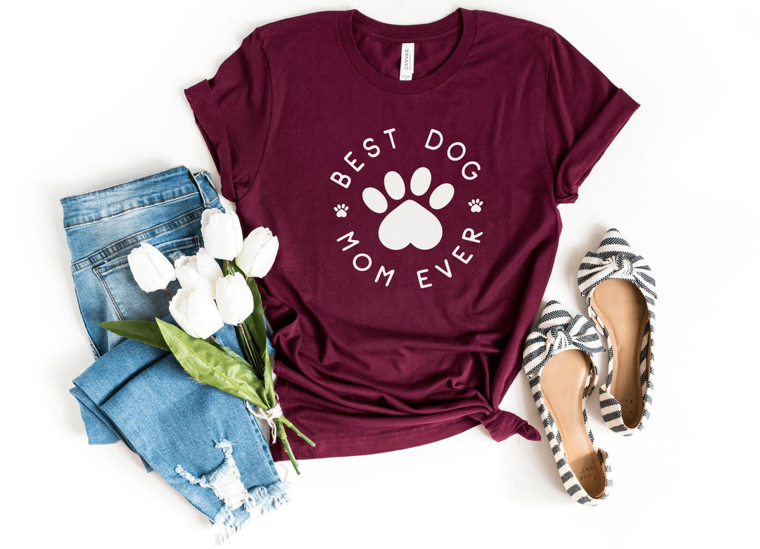 Shirts & Tops-Best Dog Mom Ever T-Shirt-S-Maroon-Jack N Roy