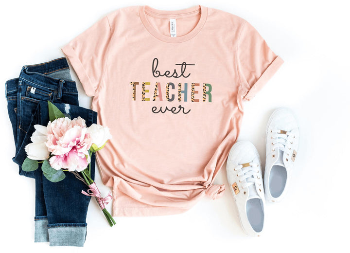 Shirts & Tops-Best Teacher Ever T-Shirt-S-Heather Peach-Jack N Roy